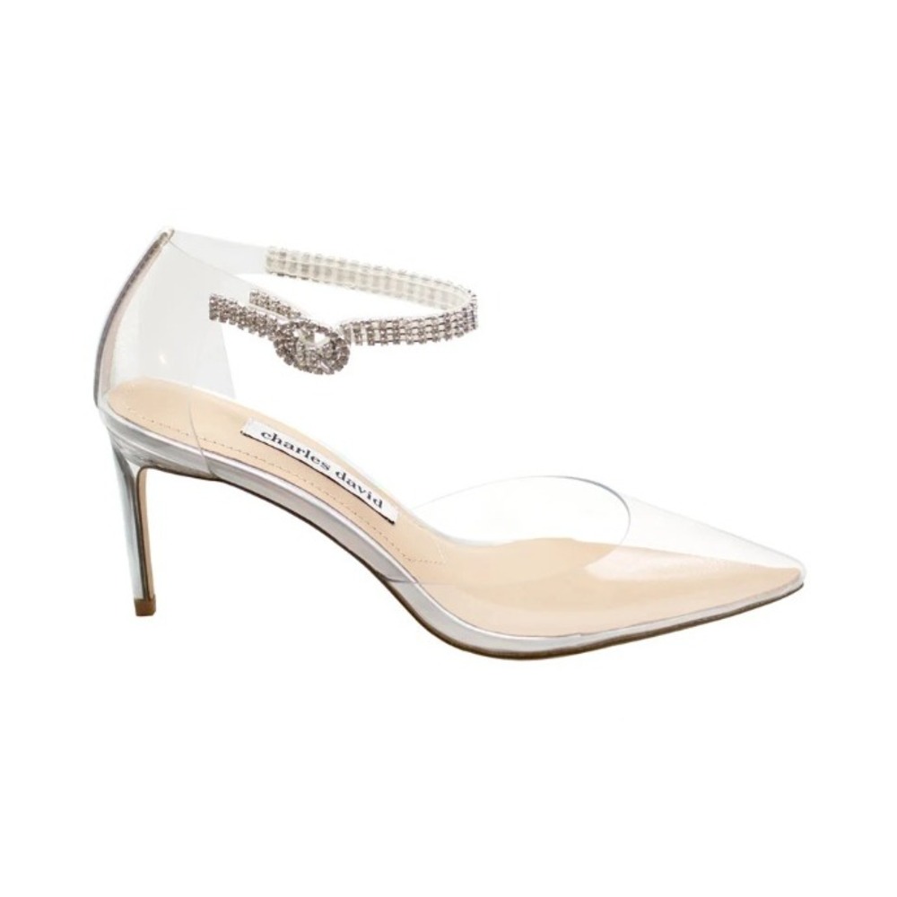Charles David Acker Clear Iridescent Rhinestone Ankle Strap Pumps 5.5M